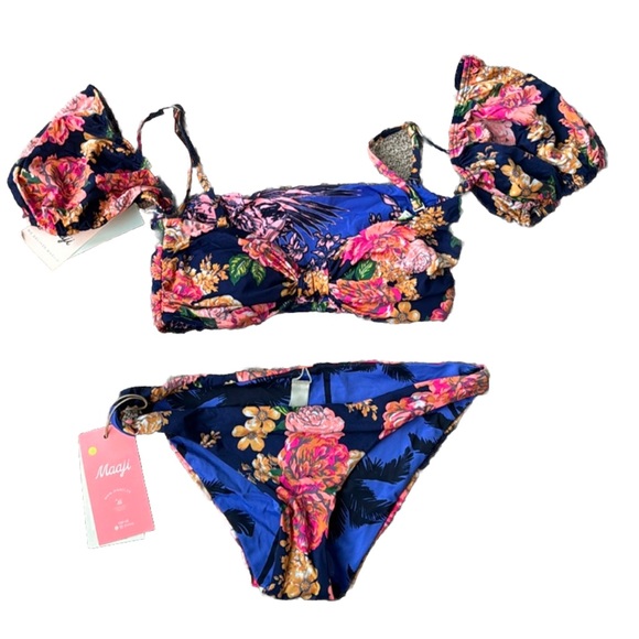 Maaji Other - Maaji reversible Puff Sleeve top Bikini blue floral medium